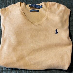 Polo Ralph Lauren Yellow Long Sleeve V Neck Sweater Size Medium Pima Cotton